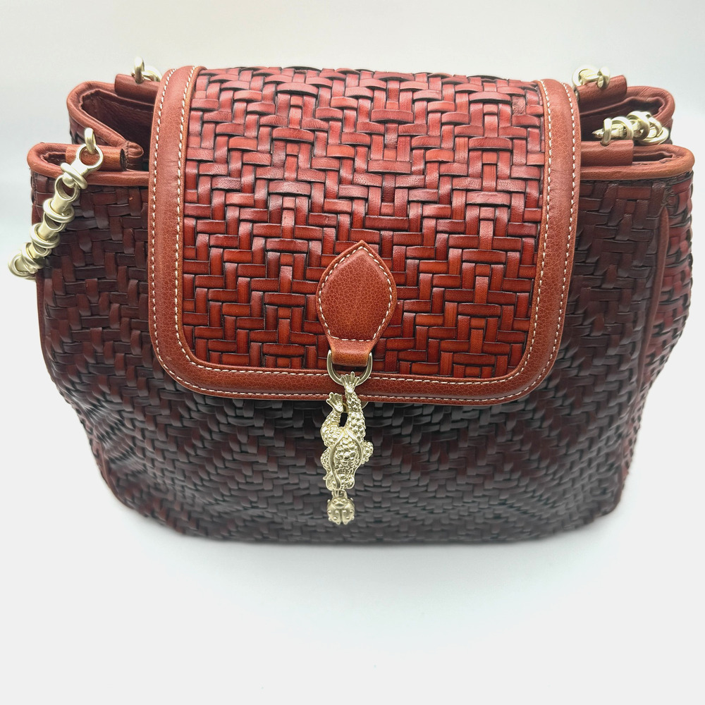 Vintage Barry Kieselstein-Cord Woven Leather Herman Toad Frog Trophy Bag 1990s